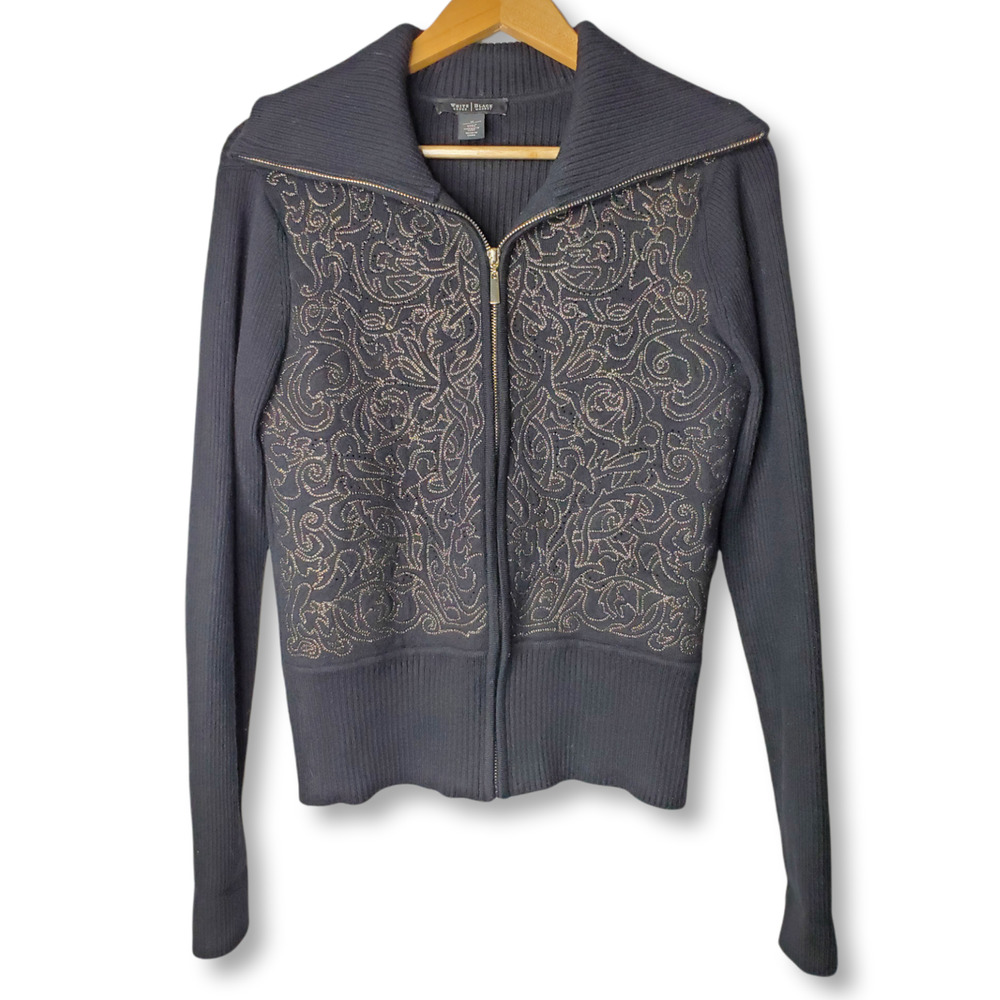 White House Black Market Embroidered Zip Up Jacket